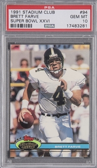 1991 Stadium Club #94 Brett Favre "Super Bowl XXVI" Rookie Card – PSA GEM MT 10